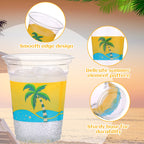 Rtteri 100 Pcs 12oz Luau Cups – Plastic Coconut Tree Wave Design for Summer Beach Parties