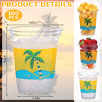Rtteri 100 Pcs 12oz Luau Cups – Plastic Coconut Tree Wave Design for Summer Beach Parties