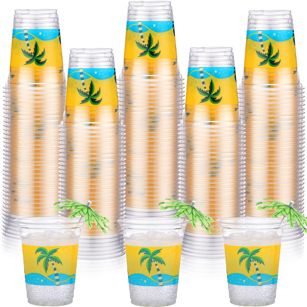 Rtteri 100 Pcs 12oz Luau Cups – Plastic Coconut Tree Wave Design for Summer Beach Parties