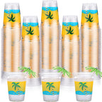 Rtteri 100 Pcs 12oz Luau Cups – Plastic Coconut Tree Wave Design for Summer Beach Parties