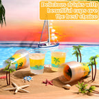 Rtteri 100 Pcs 12oz Luau Cups – Plastic Coconut Tree Wave Design for Summer Beach Parties