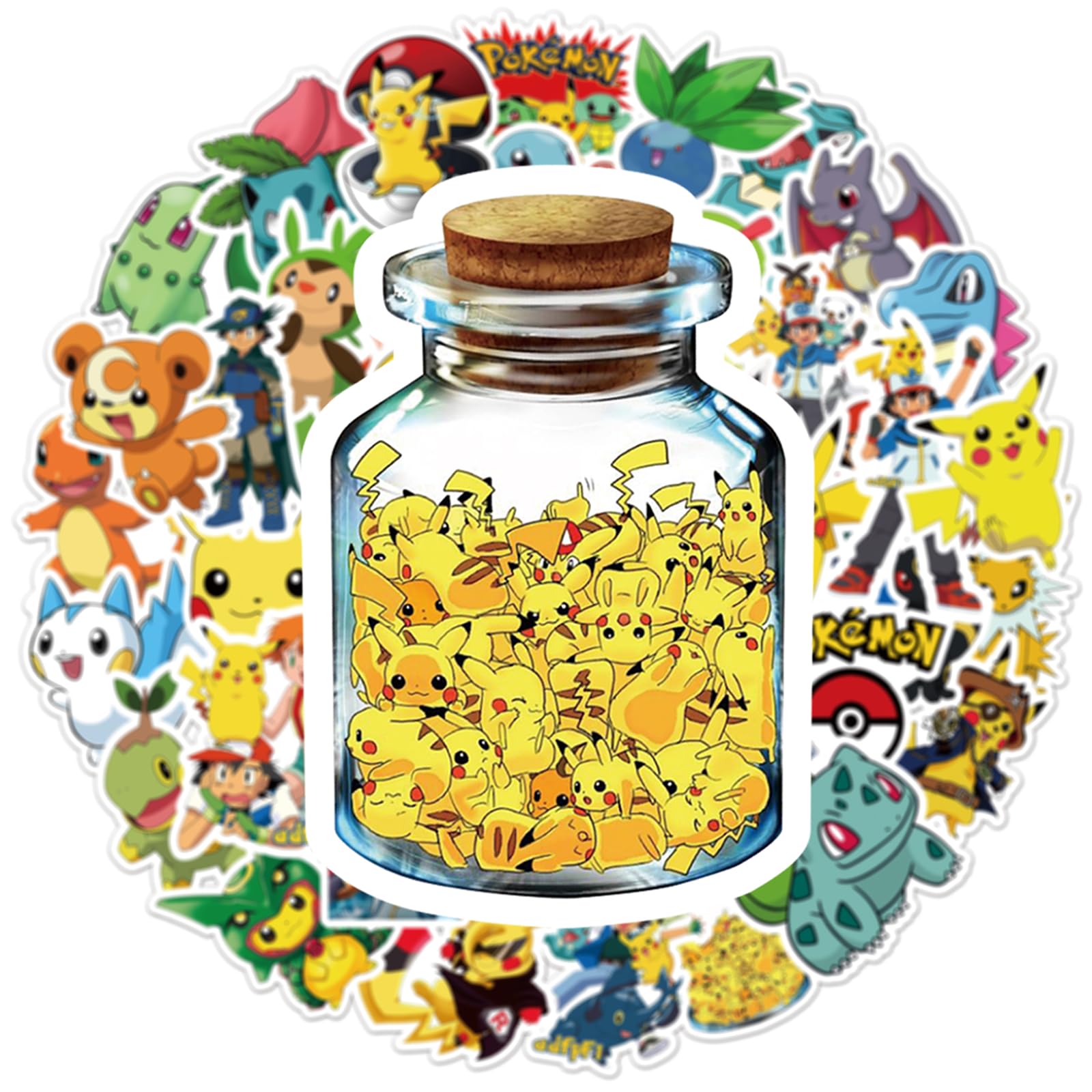 Rubang 50Pcs Cute Pokemon Stickers – Waterproof Vinyl Decals for Laptop, Water Bottle & More