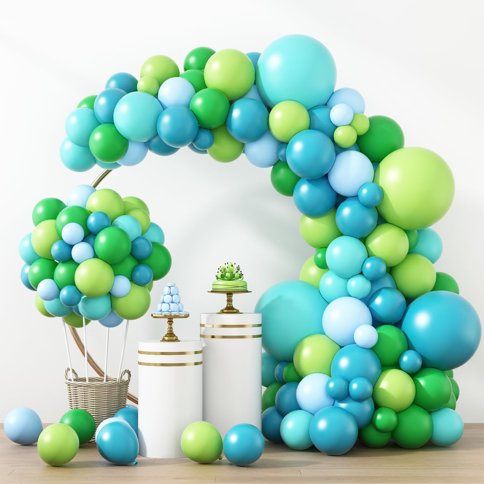 RUBFAC 129pcs Blue Green Balloons Kit – 18/12/10/5in for Garland Arch