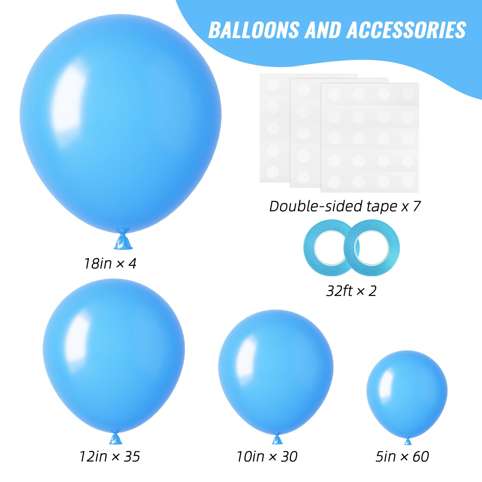 RUBFAC 129pcs Light Blue Balloons Kit – 18/12/10/5 Inch for Garlands