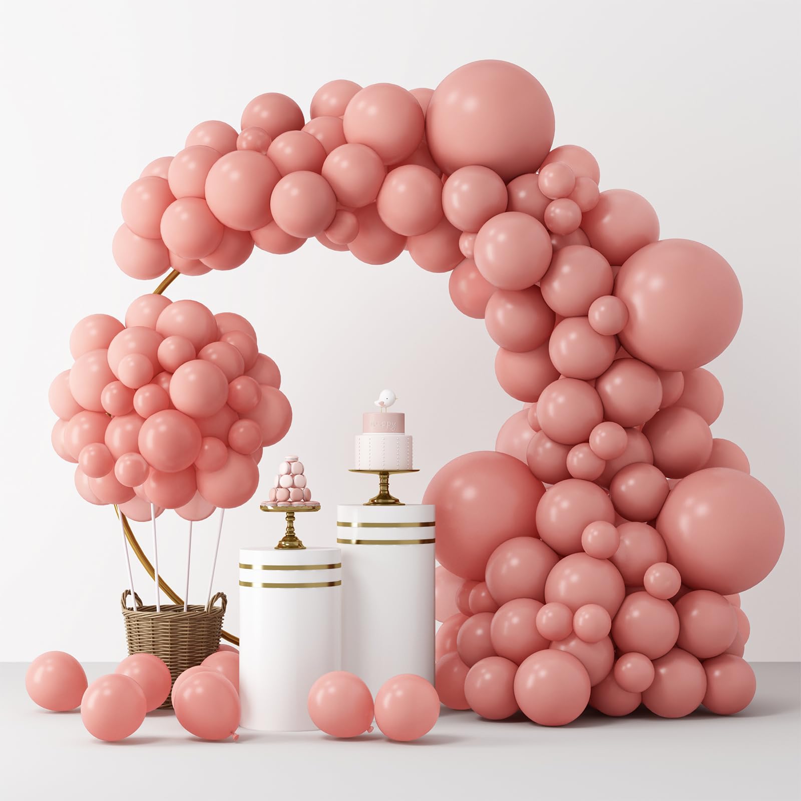 RUBFAC 129pcs Retro Pink Balloons Kit | 18in, 12in, 10in, 5in Balloon Garland Arch for Parties
