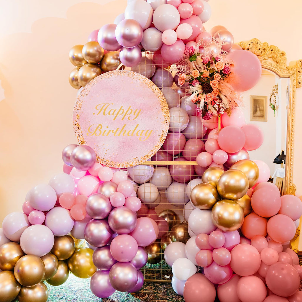RUBFAC 129pcs Retro Pink Balloons Kit | 18in, 12in, 10in, 5in Balloon Garland Arch for Parties