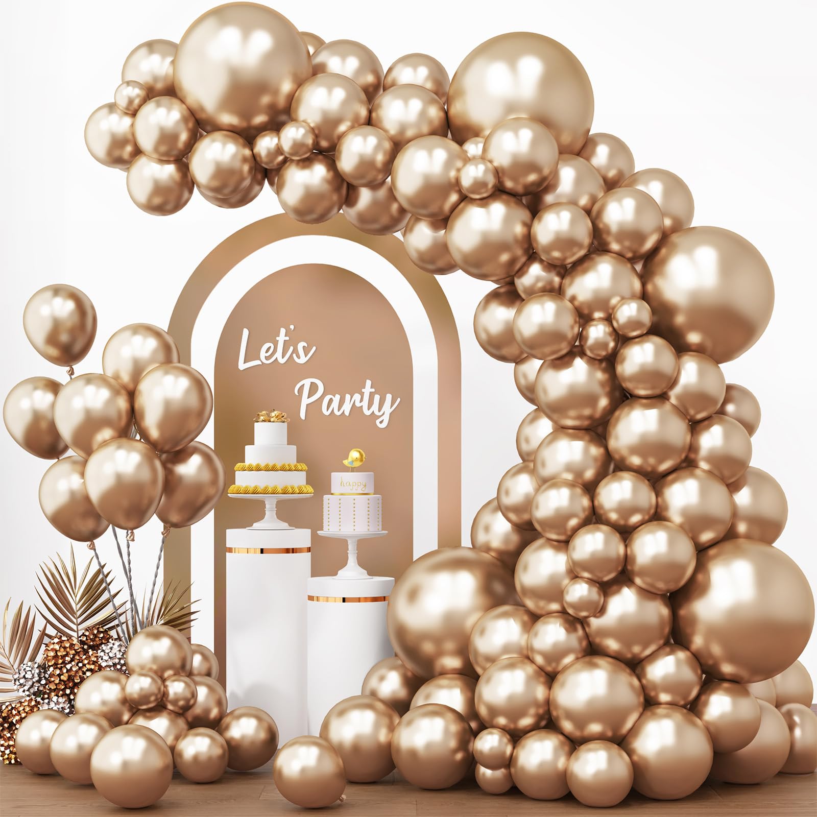 RUBFAC 154pcs Metallic Champagne Gold Balloon Arch Kit – 18/12/10/5 Inch Balloons