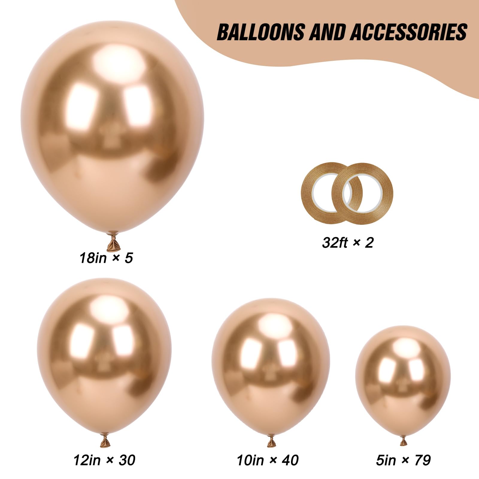 RUBFAC 154pcs Metallic Champagne Gold Balloon Arch Kit – 18/12/10/5 Inch Balloons