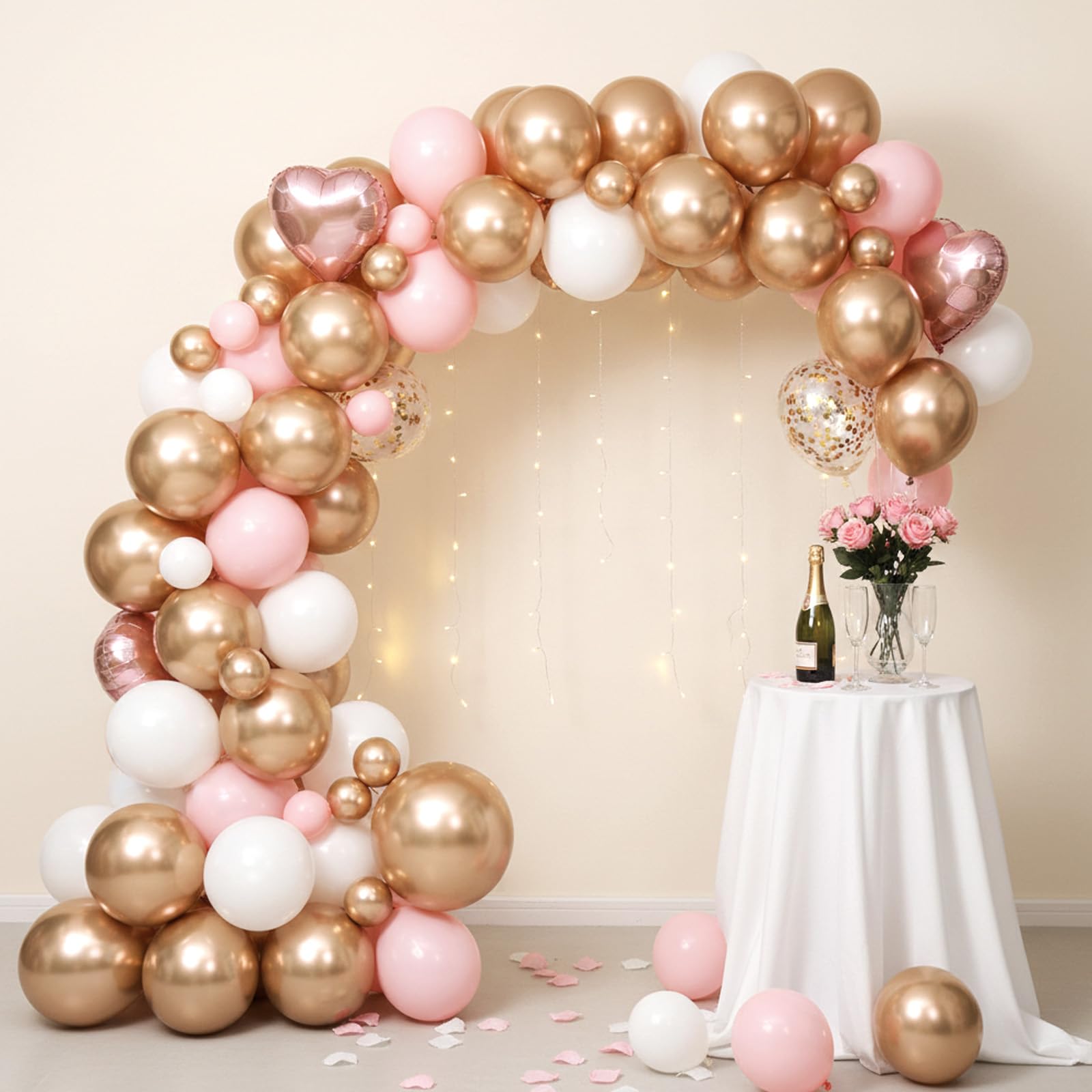 RUBFAC 154pcs Metallic Champagne Gold Balloon Arch Kit – 18/12/10/5 Inch Balloons