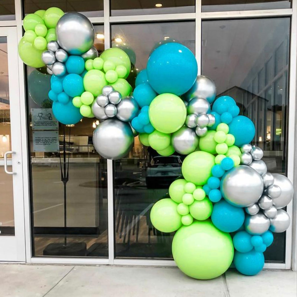 RUBFAC 129pcs Blue Green Balloons Kit – 18/12/10/5in for Garland Arch