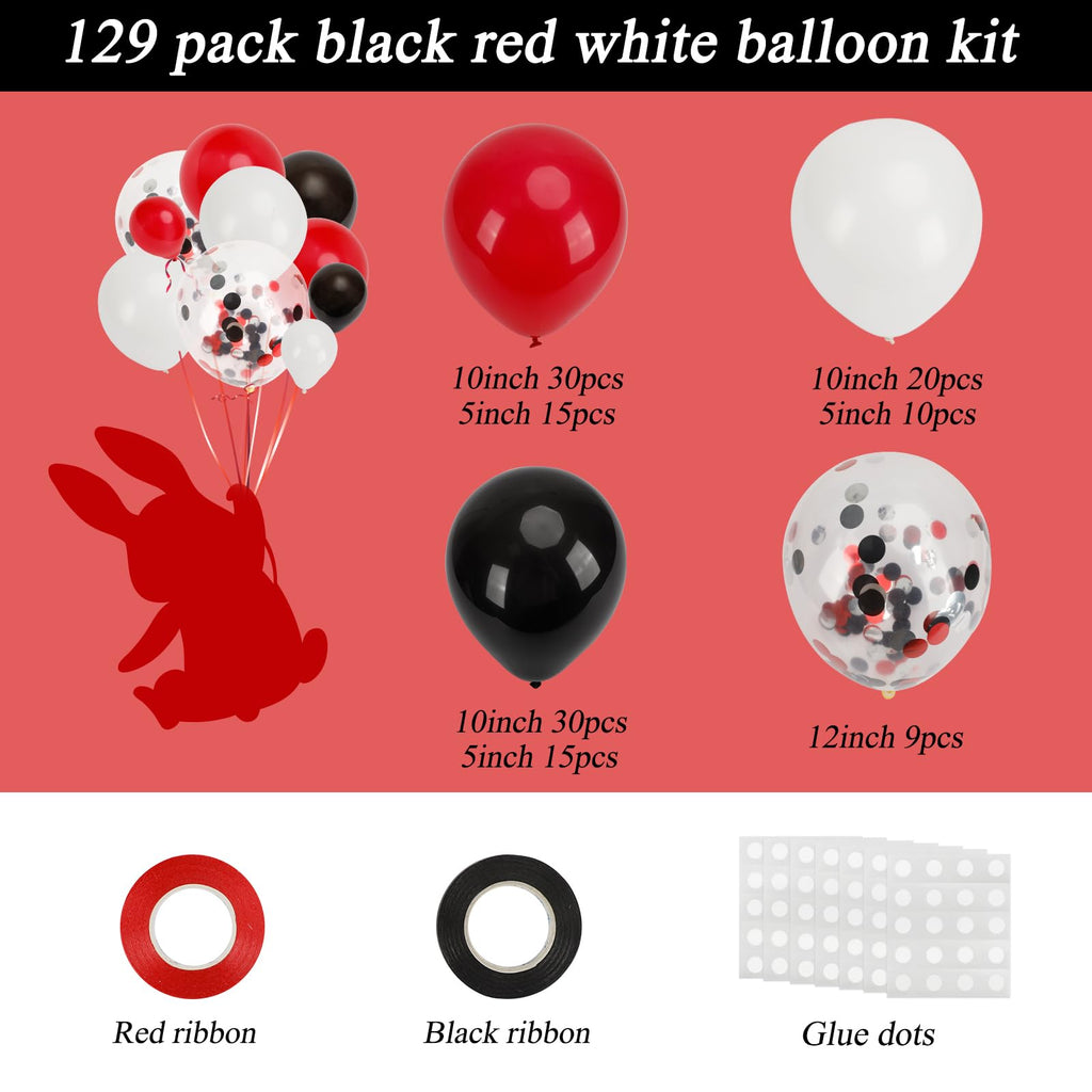 RUBFAC 129pcs Red Black White Balloons Garland Arch Kit | Party Decor for Birthday, Graduation & More
