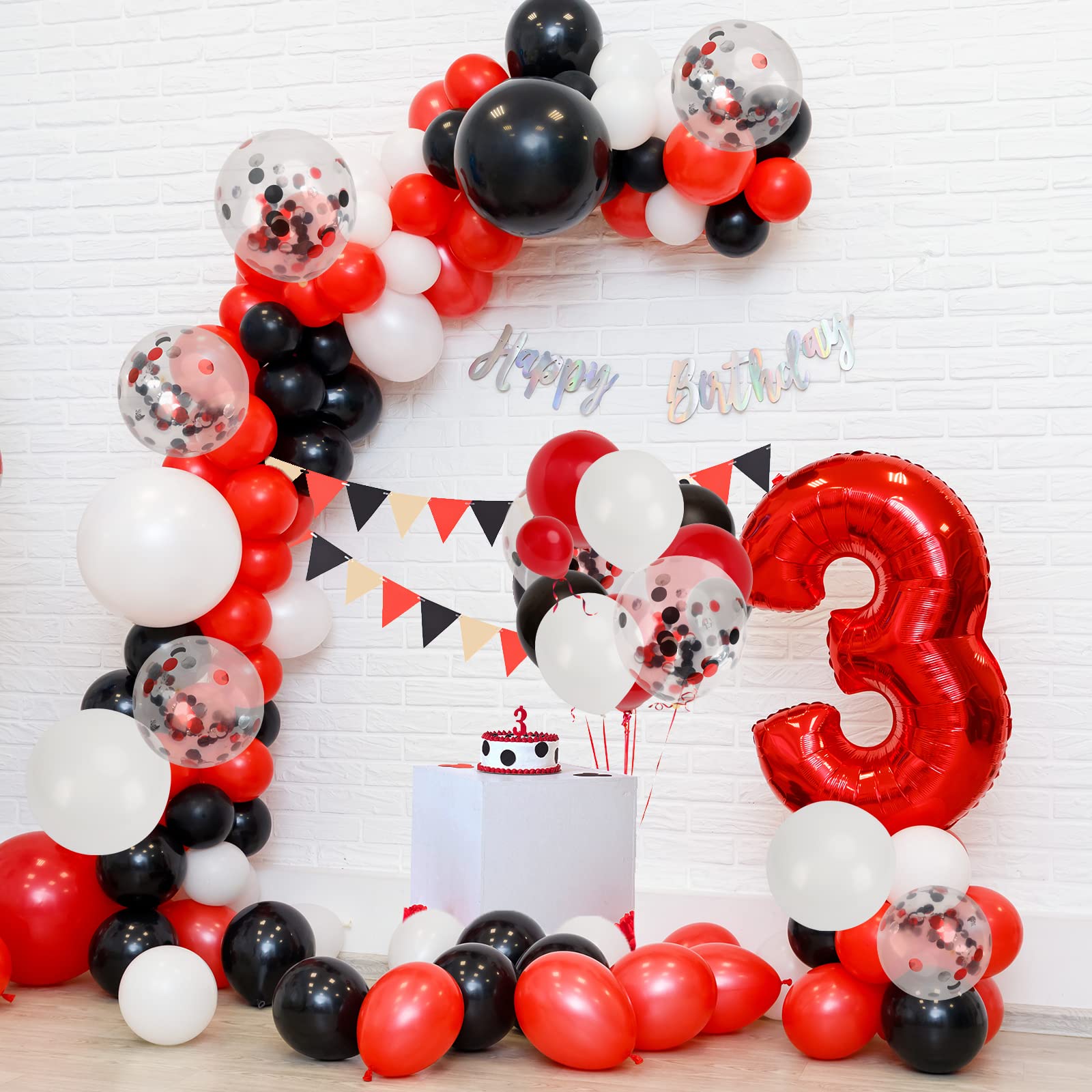 RUBFAC 129pcs Red Black White Balloons Garland Arch Kit | Party Decor for Birthday, Graduation & More