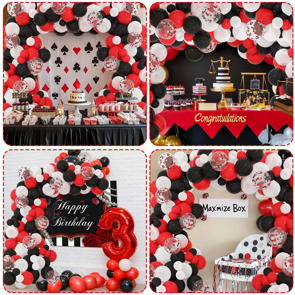 RUBFAC 129pcs Red Black White Balloons Garland Arch Kit | Party Decor for Birthday, Graduation & More