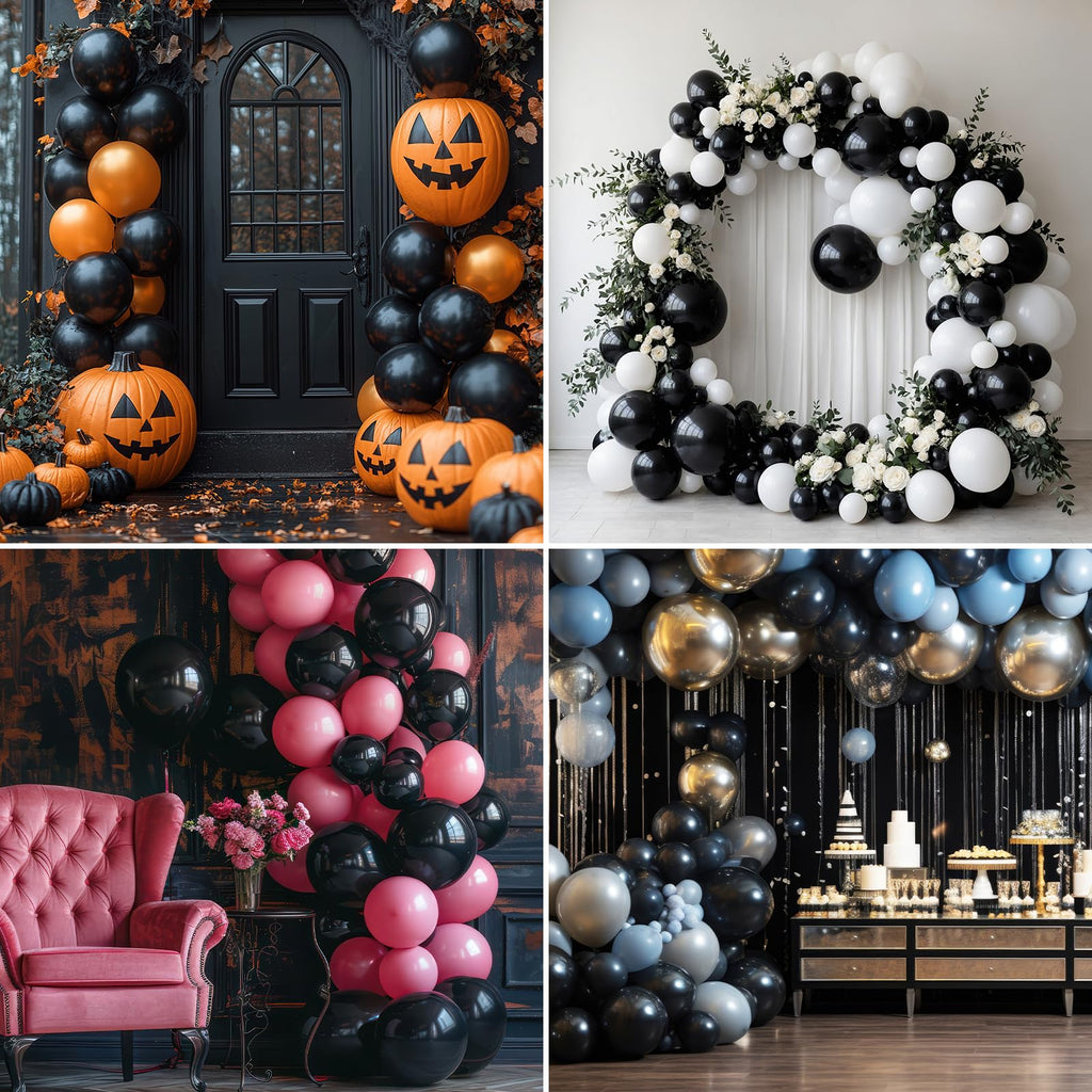 RUBFAC Black Balloons Set - 105pcs (18/12/10/5in) for Garland Arches and Party Decor
