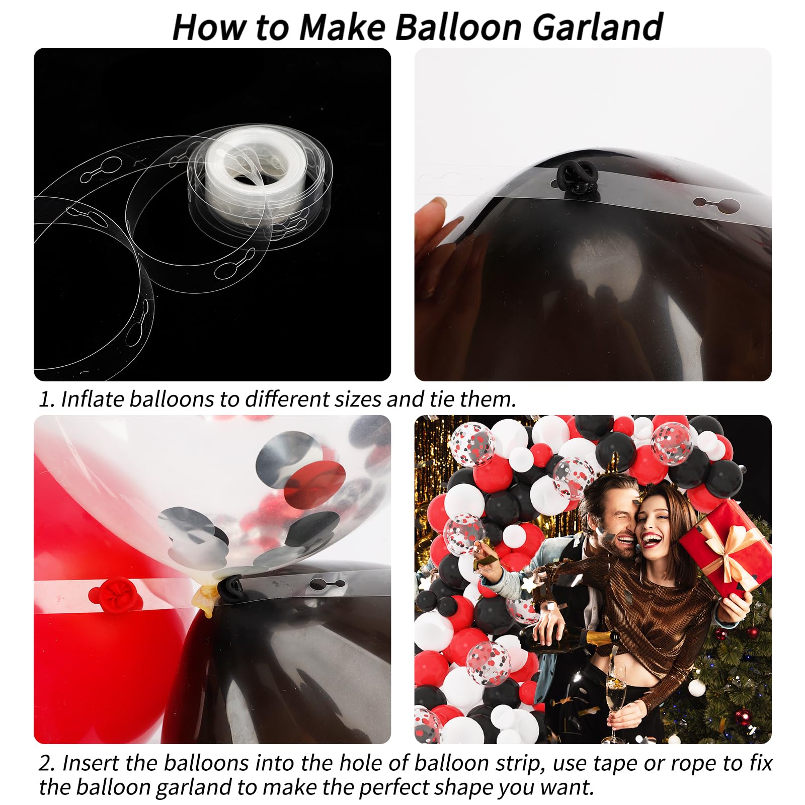 RUBFAC 129pcs Red Black White Balloons Garland Arch Kit | Party Decor for Birthday, Graduation & More