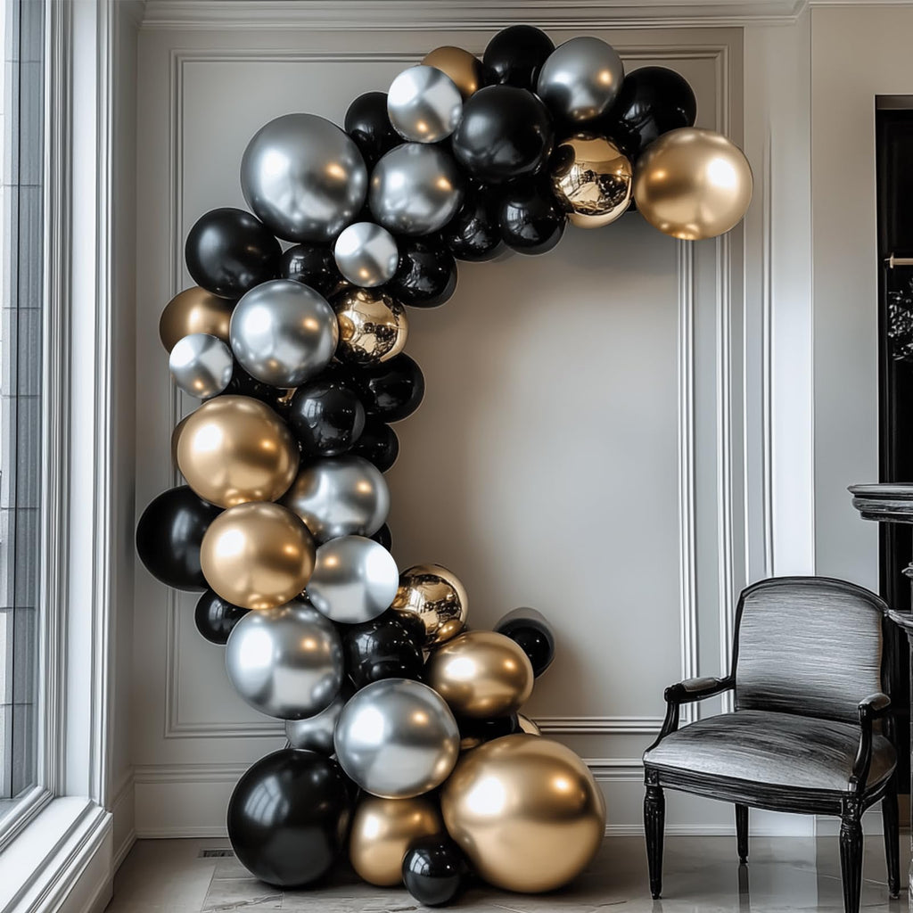 RUBFAC Silver Balloons Kit – 129pcs Metallic Balloons for Garland Arch (18/12/10/5in)