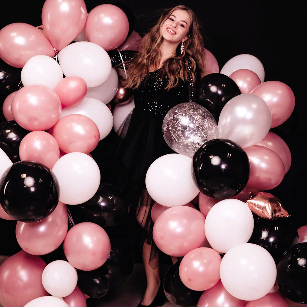 RUBFAC Black Balloons Set - 105pcs (18/12/10/5in) for Garland Arches and Party Decor