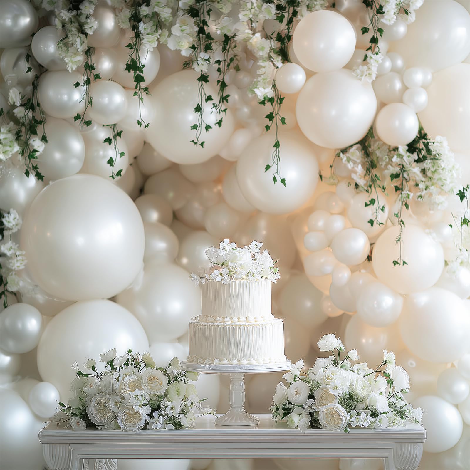 RUBFAC 129pcs Pearl White Balloons Kit – Mixed Sizes for Garland & Arch Decor