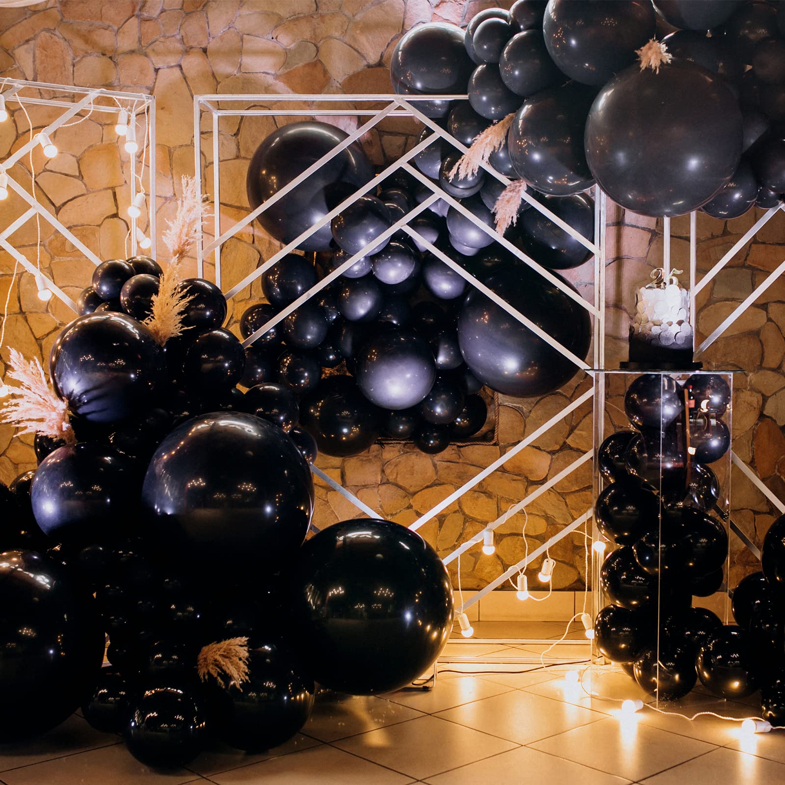 RUBFAC Black Balloons Kit 129pcs for Balloon Arch – 18/12/10/5 Inch Latex Balloons