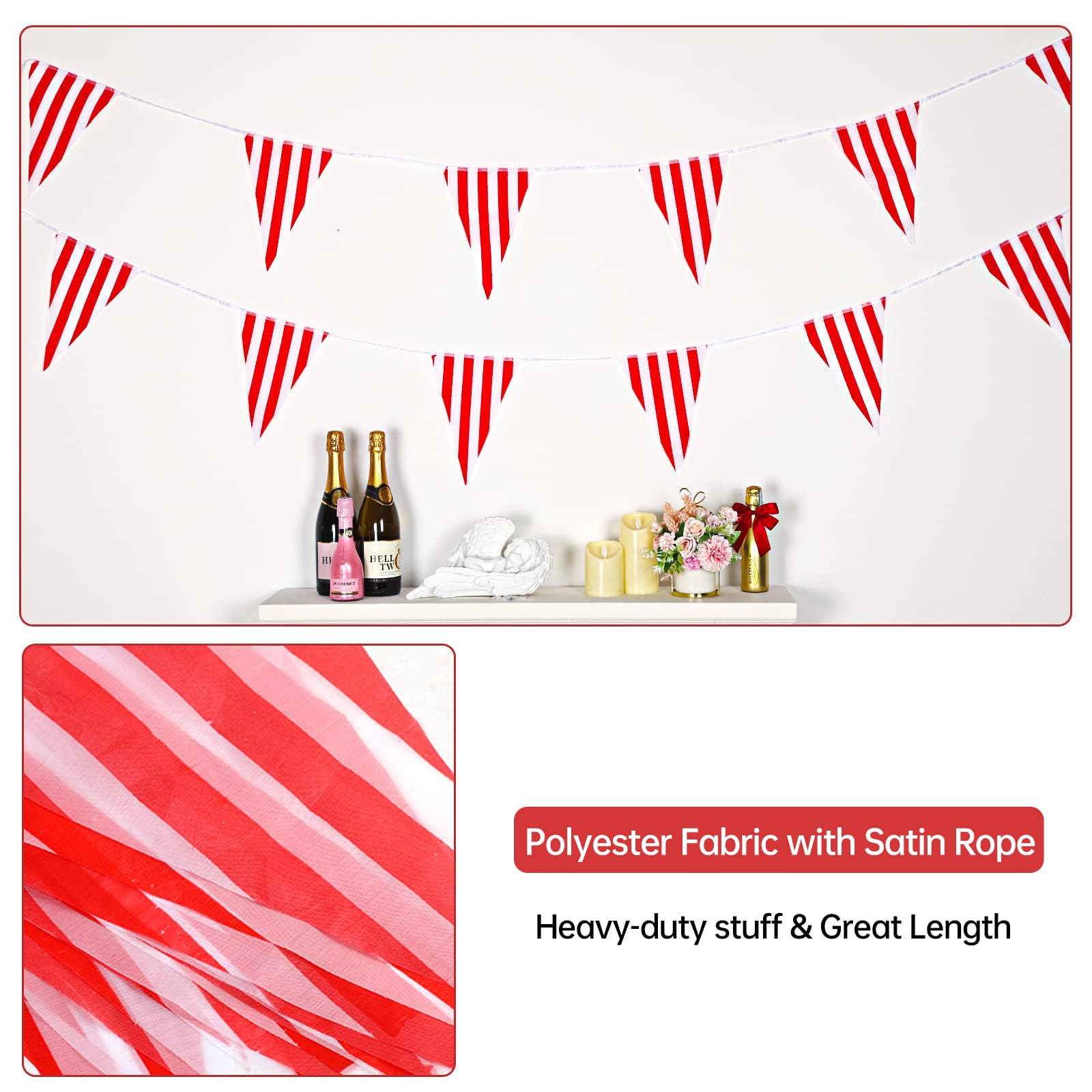 RUBFAC 170ft Red & White Striped Pennant Banner | 120 Flags, Reusable Carnival Decorations