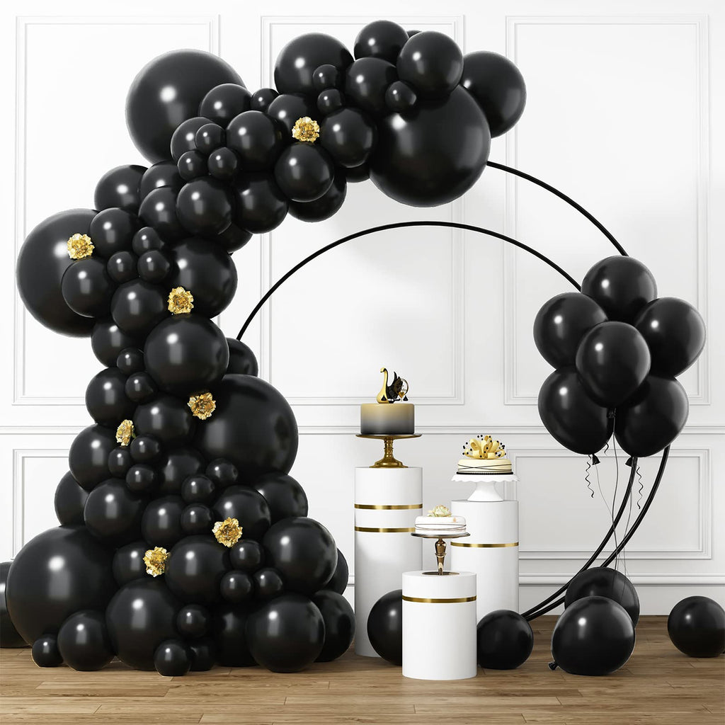 RUBFAC Black Balloons Set - 105pcs (18/12/10/5in) for Garland Arches and Party Decor