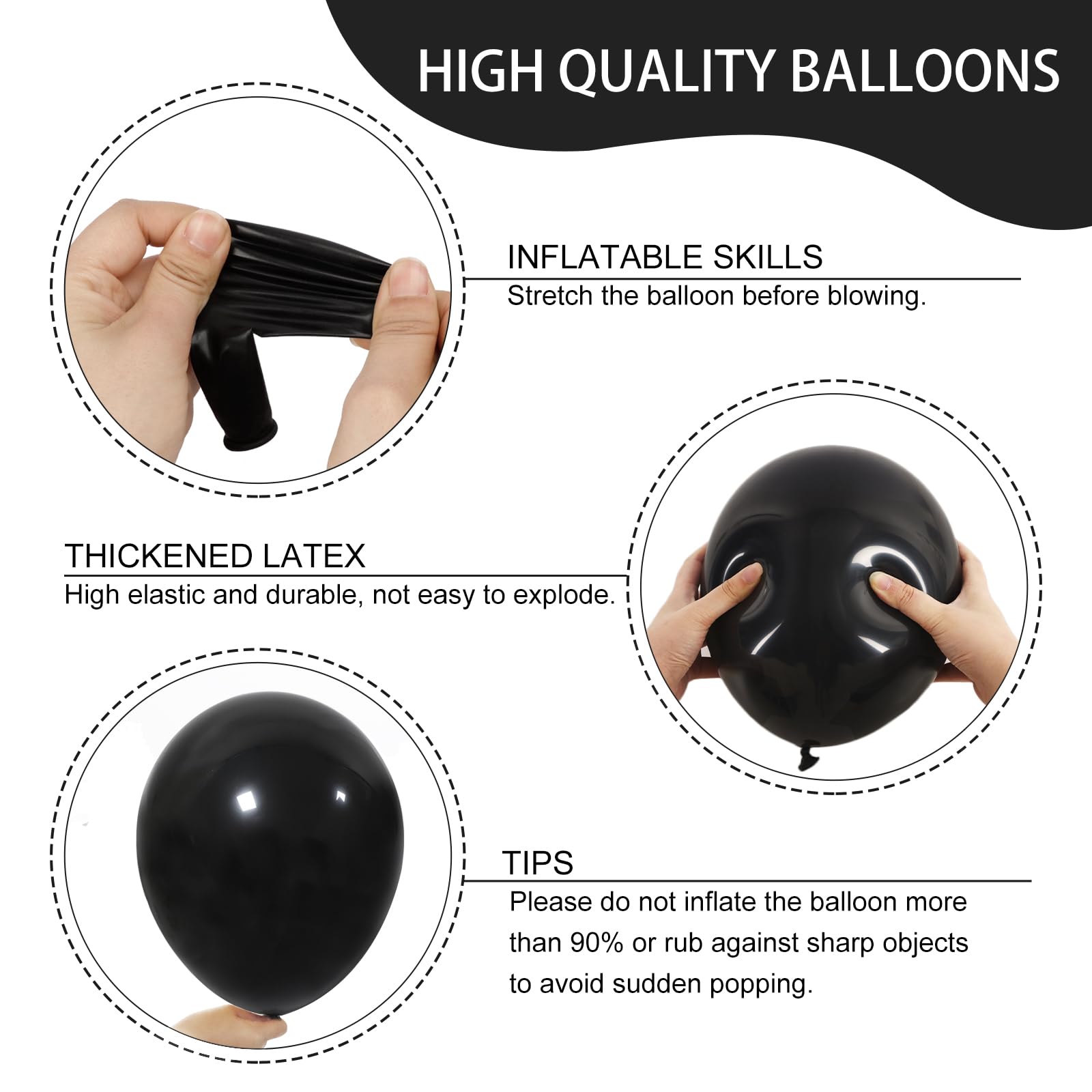 RUBFAC Black Balloons Kit 129pcs for Balloon Arch – 18/12/10/5 Inch Latex Balloons
