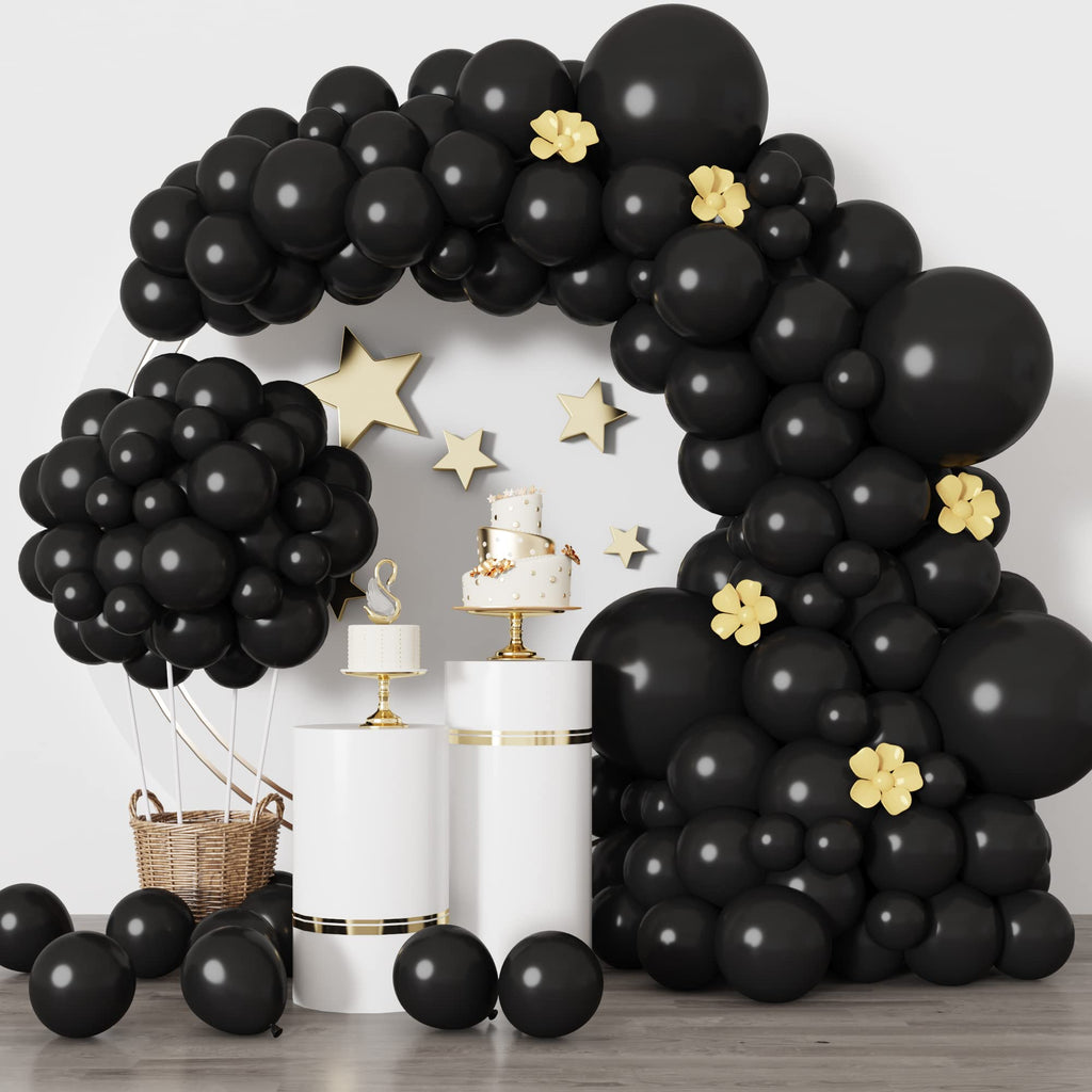 RUBFAC Black Balloons Kit 129pcs for Balloon Arch – 18/12/10/5 Inch Latex Balloons