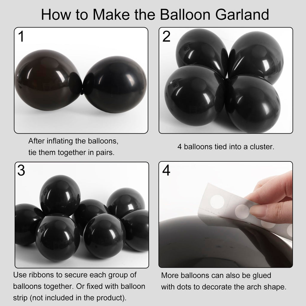 RUBFAC Black Balloons Kit 129pcs for Balloon Arch – 18/12/10/5 Inch Latex Balloons