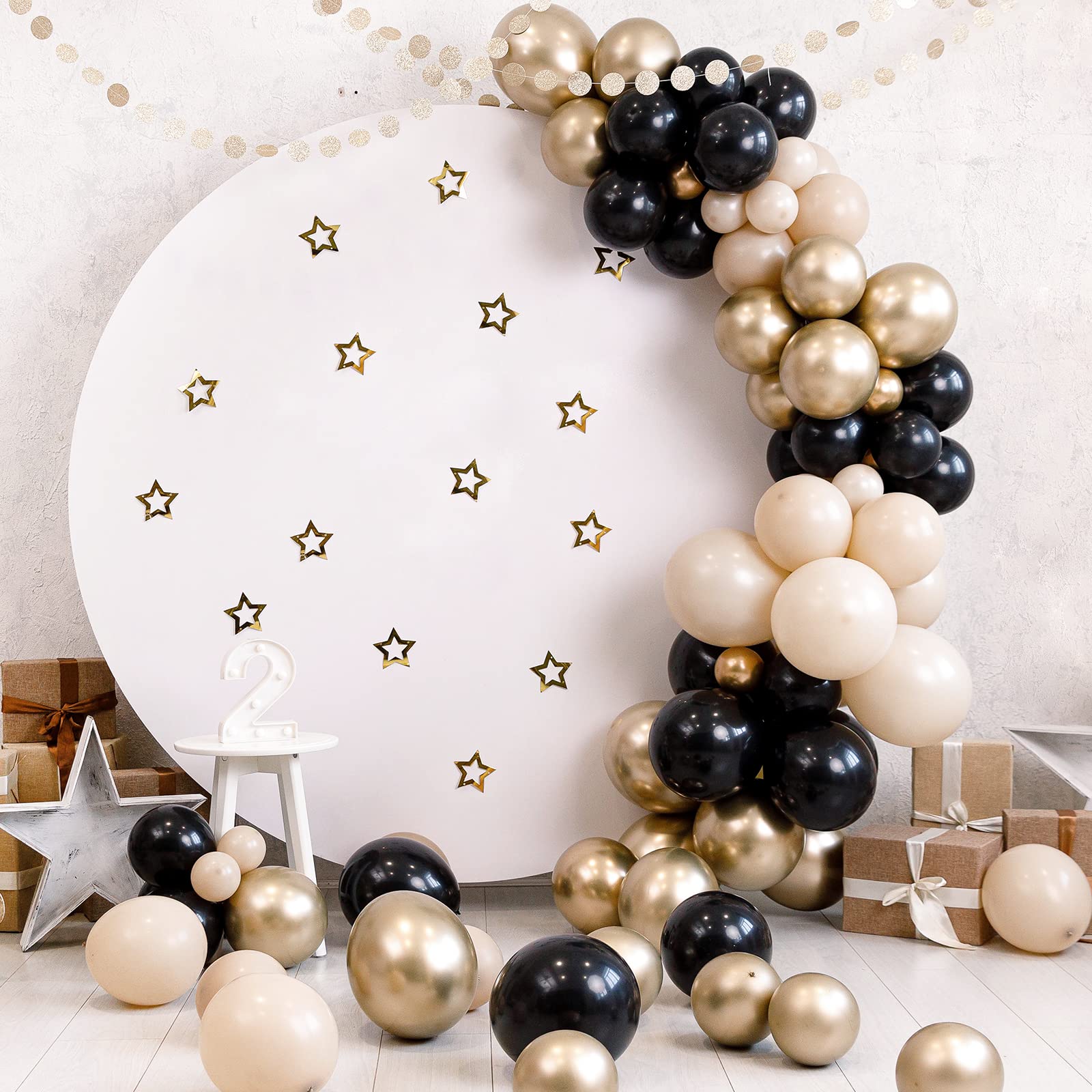 RUBFAC Black Balloons Set - 105pcs (18/12/10/5in) for Garland Arches and Party Decor