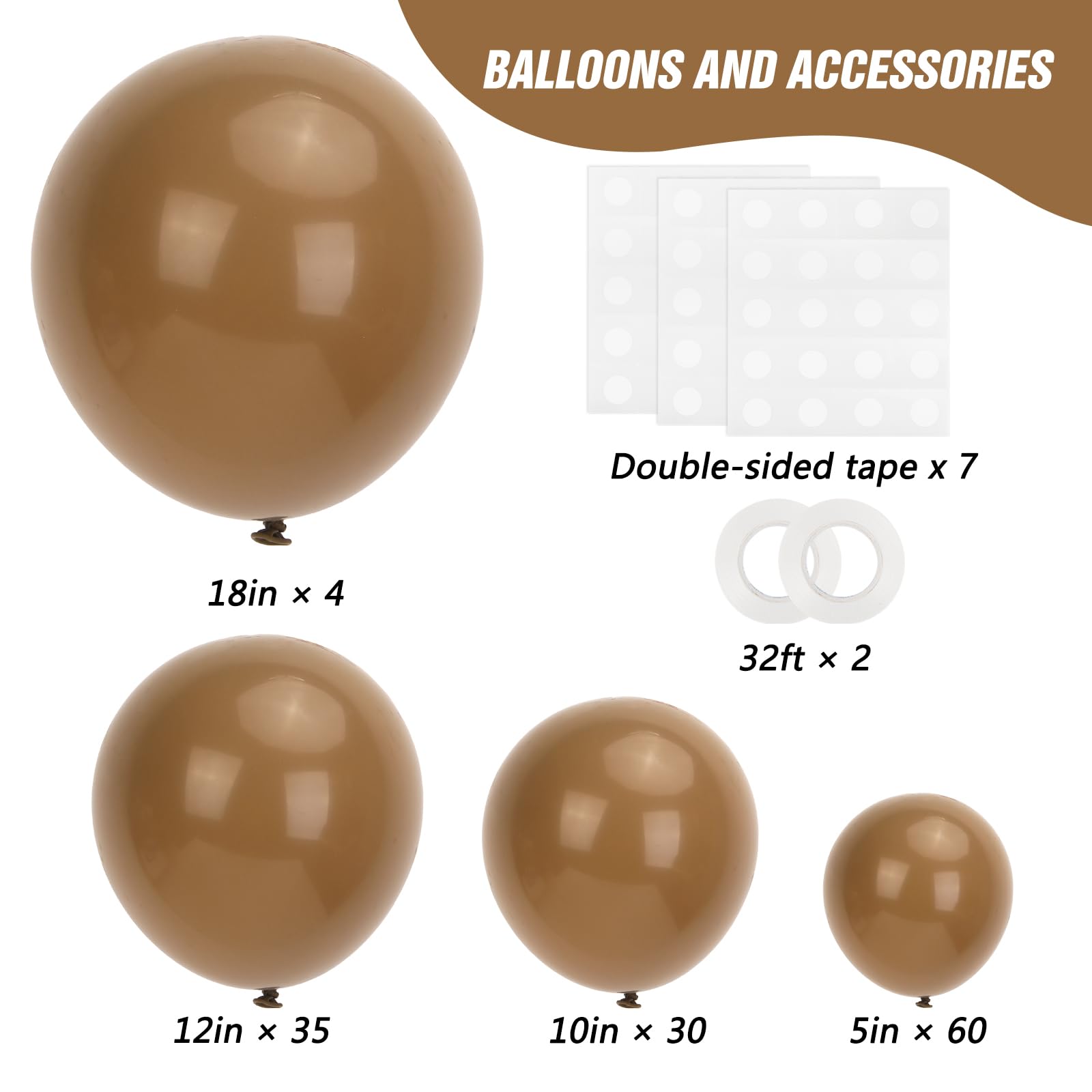 RUBFAC Brown Balloons Kit – 129 Latex Balloons (18/12/10/5) for Balloon Garland Arch, Baby Showers, Jungle Safari, Bear Theme