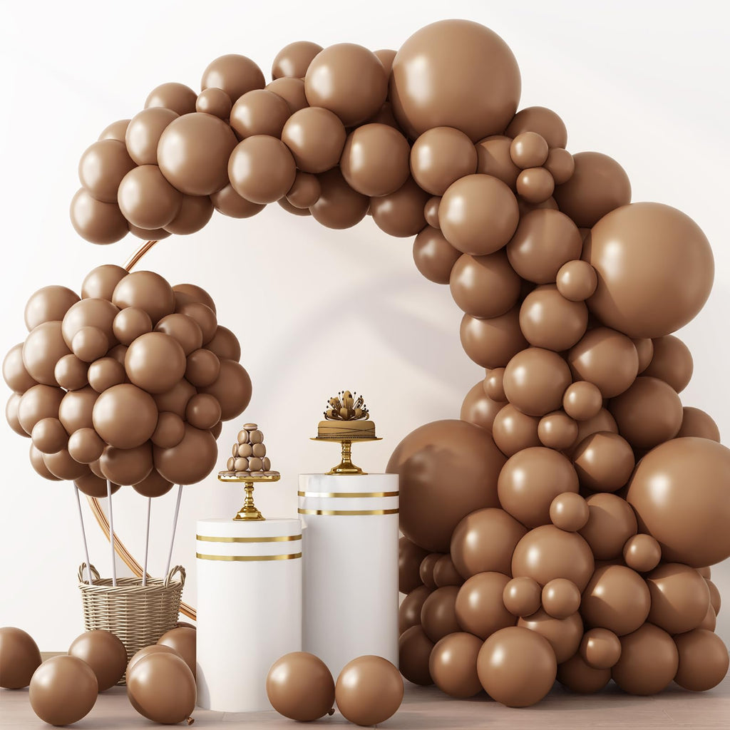 RUBFAC Brown Balloons Kit – 129 Latex Balloons (18/12/10/5) for Balloon Garland Arch, Baby Showers, Jungle Safari, Bear Theme