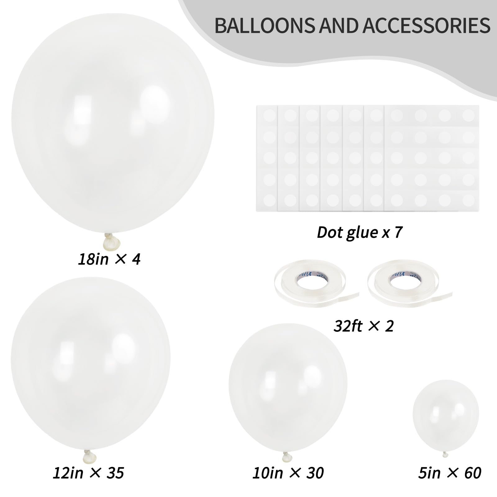 RUBFAC 129pcs Clear Balloons Kit — 18in/12in/10in/5in for Garland Arch