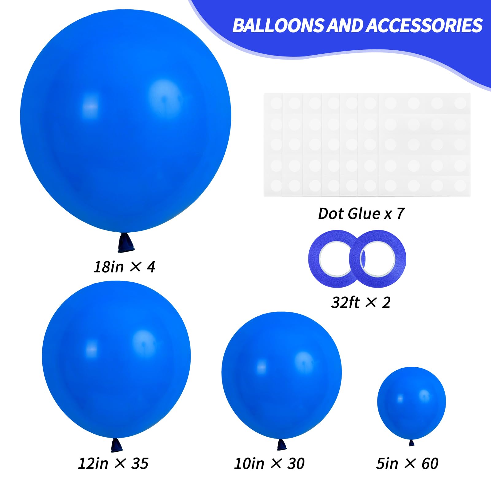 RUBFAC 129pcs Dark Blue Balloons Set – Mixed Sizes for Garlands, Arches & Celebrations