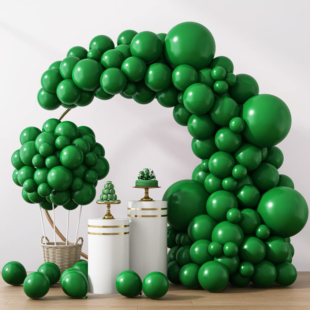 RUBFAC 129pcs Dark Green Latex Balloons — Emerald Arch Garland Kit (18/12/10/5in)