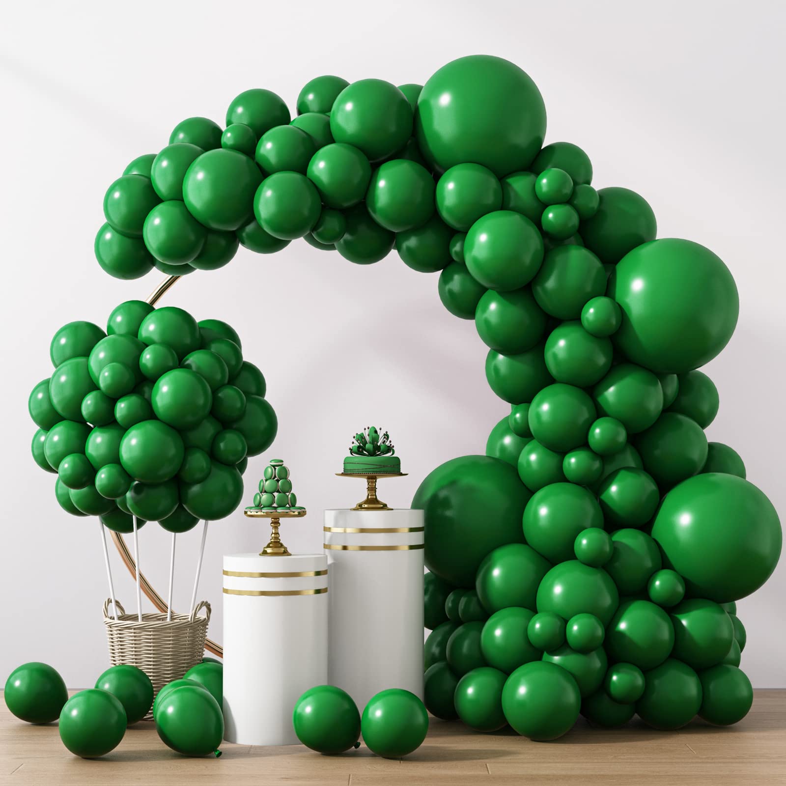 RUBFAC 129pcs Dark Green Latex Balloons — Emerald Arch Garland Kit (18/12/10/5in)