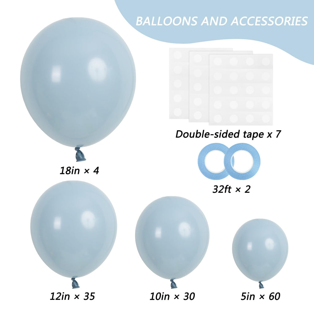 RUBFAC 129pcs Dusty Blue Balloons Kit – 18/12/10/5 in for Garlands
