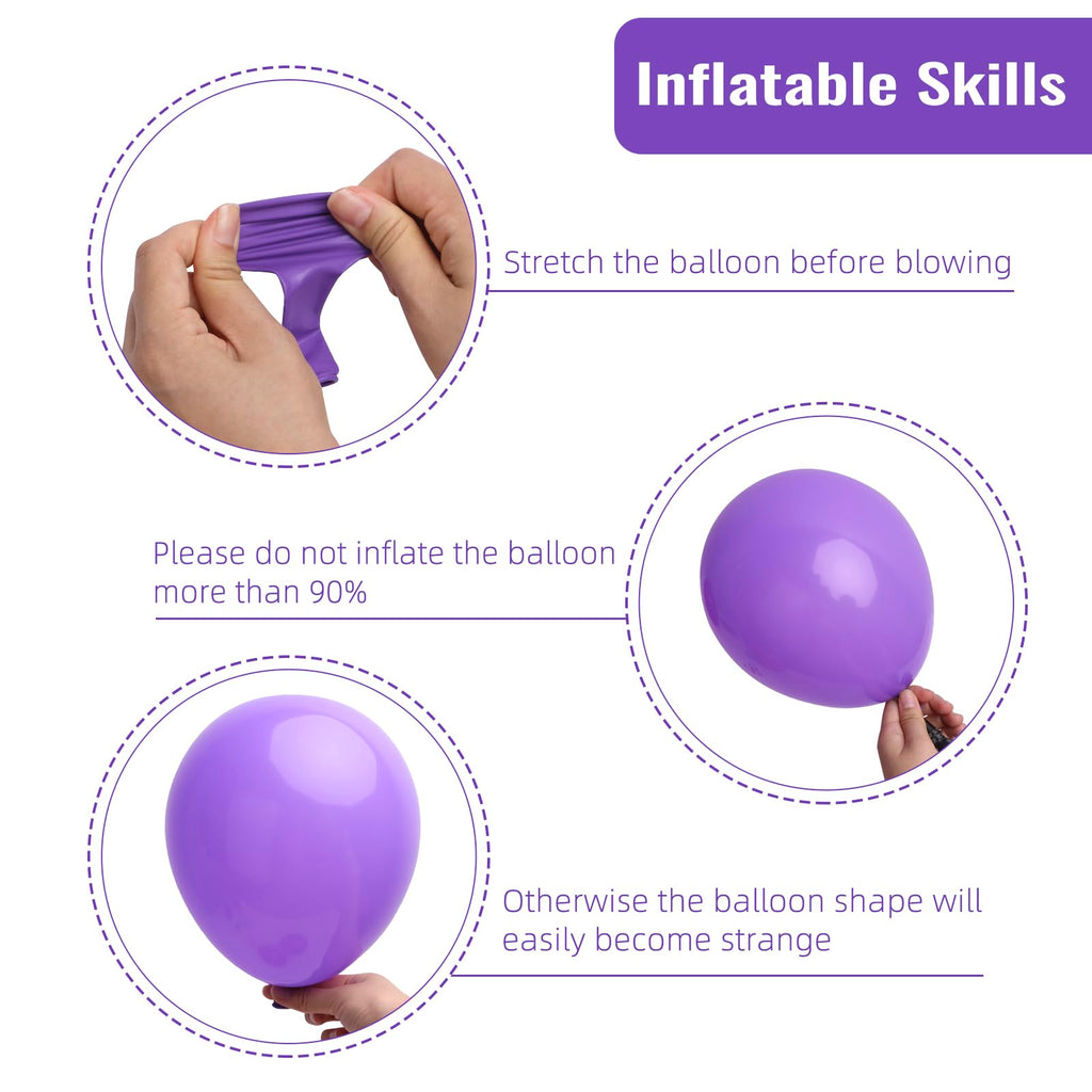RUBFAC 129pcs Purple Balloons Set – Lavender Lilac Latex Balloons with Ribbon & Glue