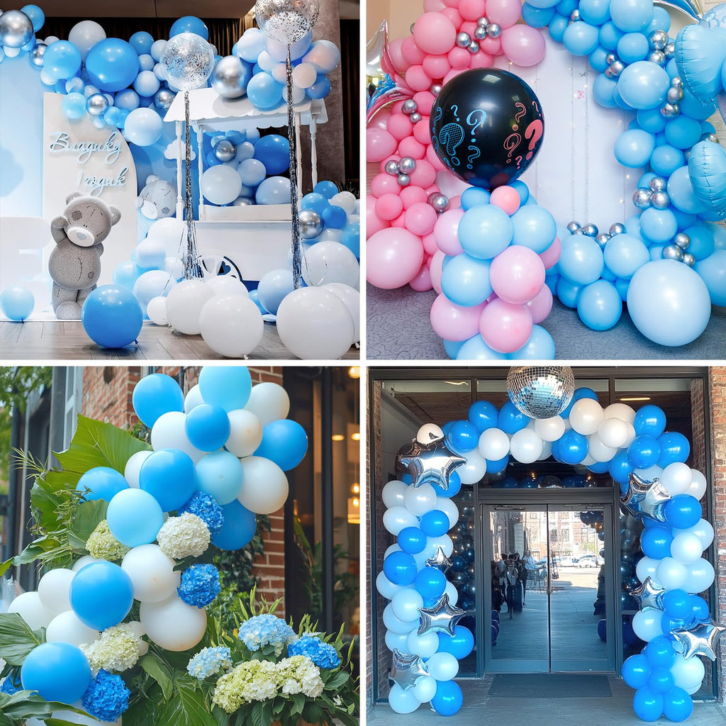 RUBFAC 129pcs Light Blue Balloons Kit – 18/12/10/5 Inch for Garlands