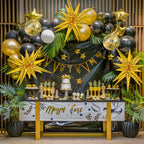 RUBFAC 140pcs Black & Gold Balloons Kit – Premium Latex Confetti Stars, 5/10/12/18 Inch for Party Decor