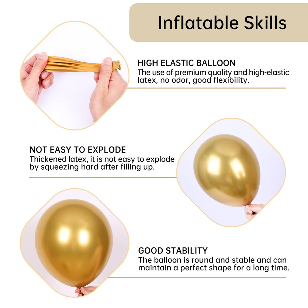 RUBFAC 140pcs Black & Gold Balloons Kit – Premium Latex Confetti Stars, 5/10/12/18 Inch for Party Decor