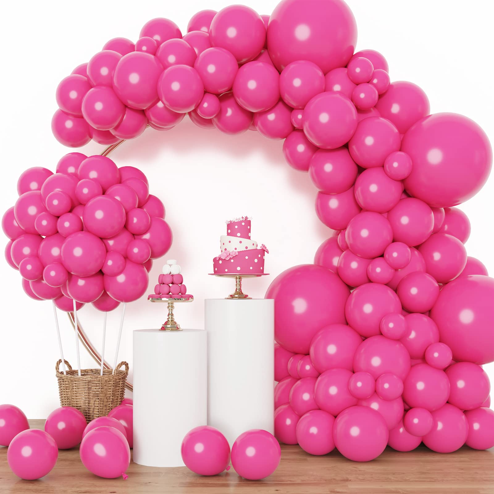 RUBFAC 129pcs Hot Pink Balloons Kit – Magenta Pink Balloon Arch & Garland Starter Set (18, 12, 10, 5 in)