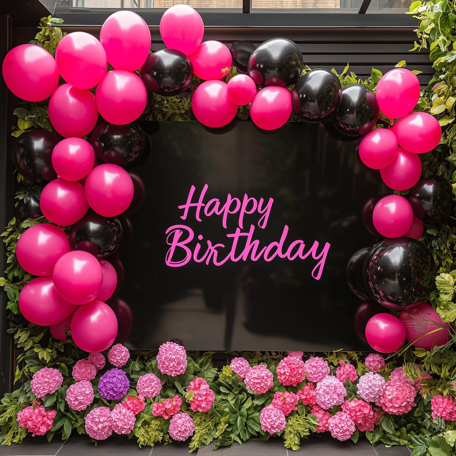 RUBFAC 129pcs Hot Pink Balloons Kit – Magenta Pink Balloon Arch & Garland Starter Set (18, 12, 10, 5 in)