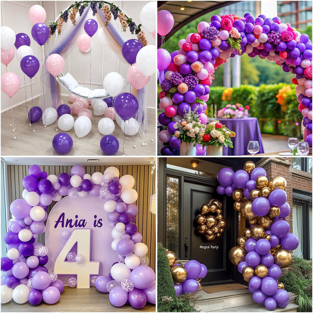 RUBFAC 129pcs Purple Balloons Set – Lavender Lilac Latex Balloons with Ribbon & Glue