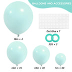 RUBFAC 129pcs Makani Blue Balloon Kit – 18-inch, 12-inch, 10-inch, 5-inch Pastel Balloons with Glue & Ribbon for Parties