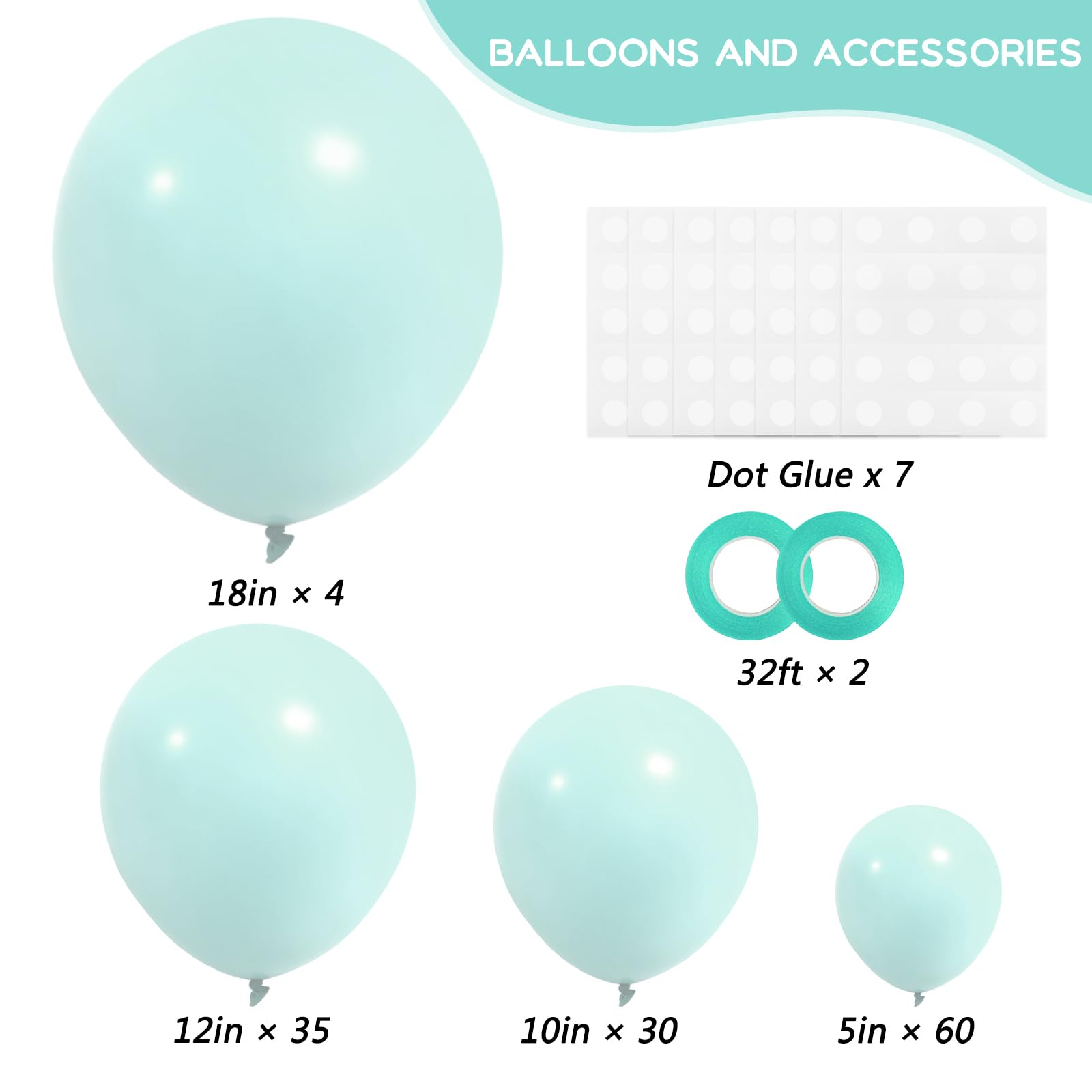 RUBFAC 129pcs Makani Blue Balloon Kit – 18-inch, 12-inch, 10-inch, 5-inch Pastel Balloons with Glue & Ribbon for Parties