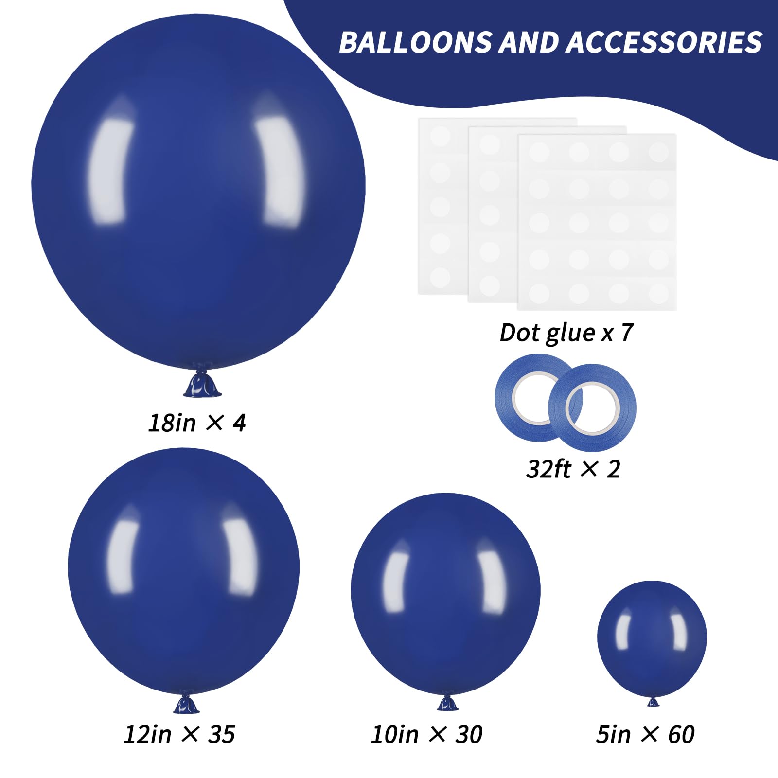 RUBFAC 129pc Navy Blue Balloons Kit | Latex Balloon Garland Arch for Birthday, Graduation, Weddings