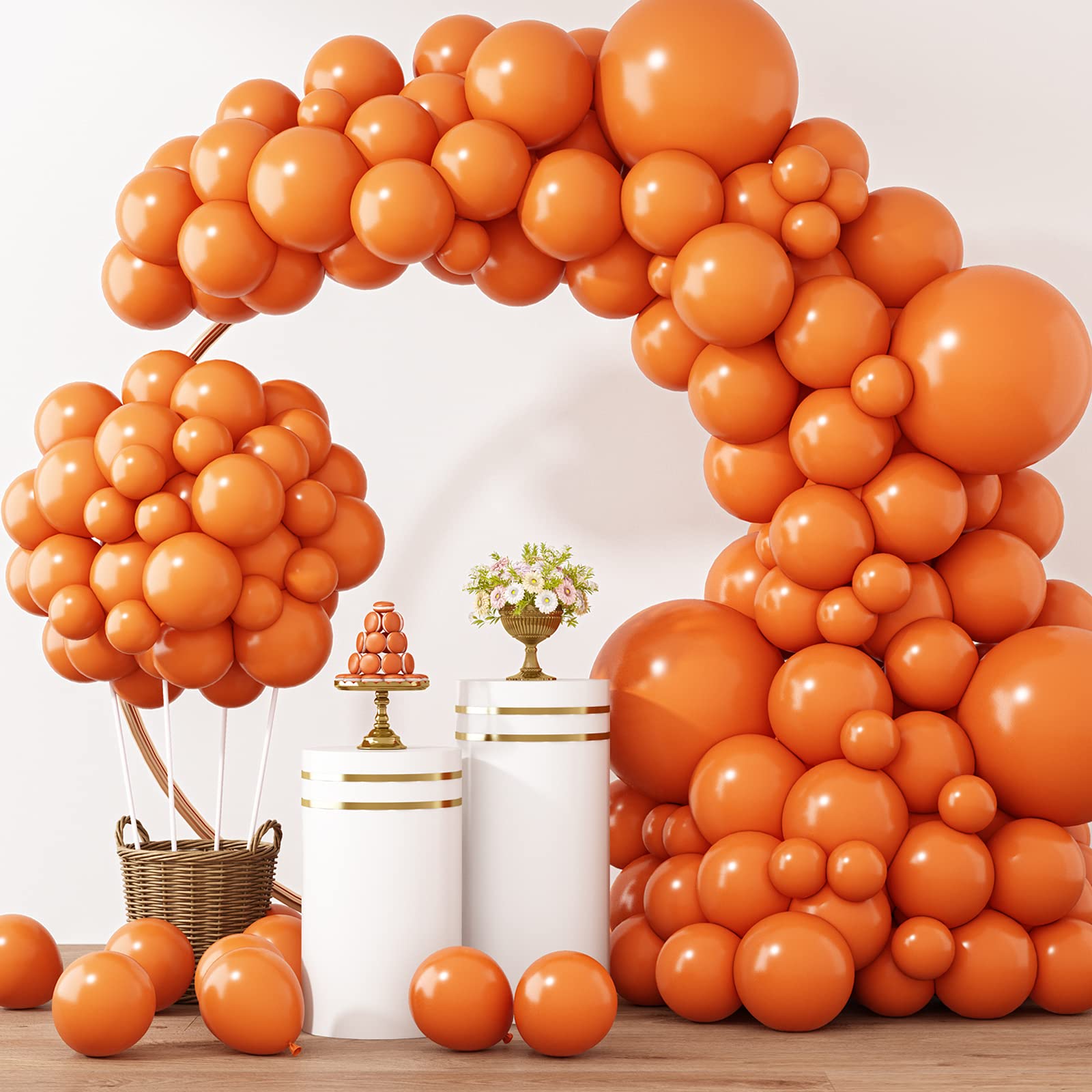 RUBFAC 129pcs Orange Balloons Kit — 18/12/10/5 In. Balloon Arch & Garland for Halloween & Fall Parties