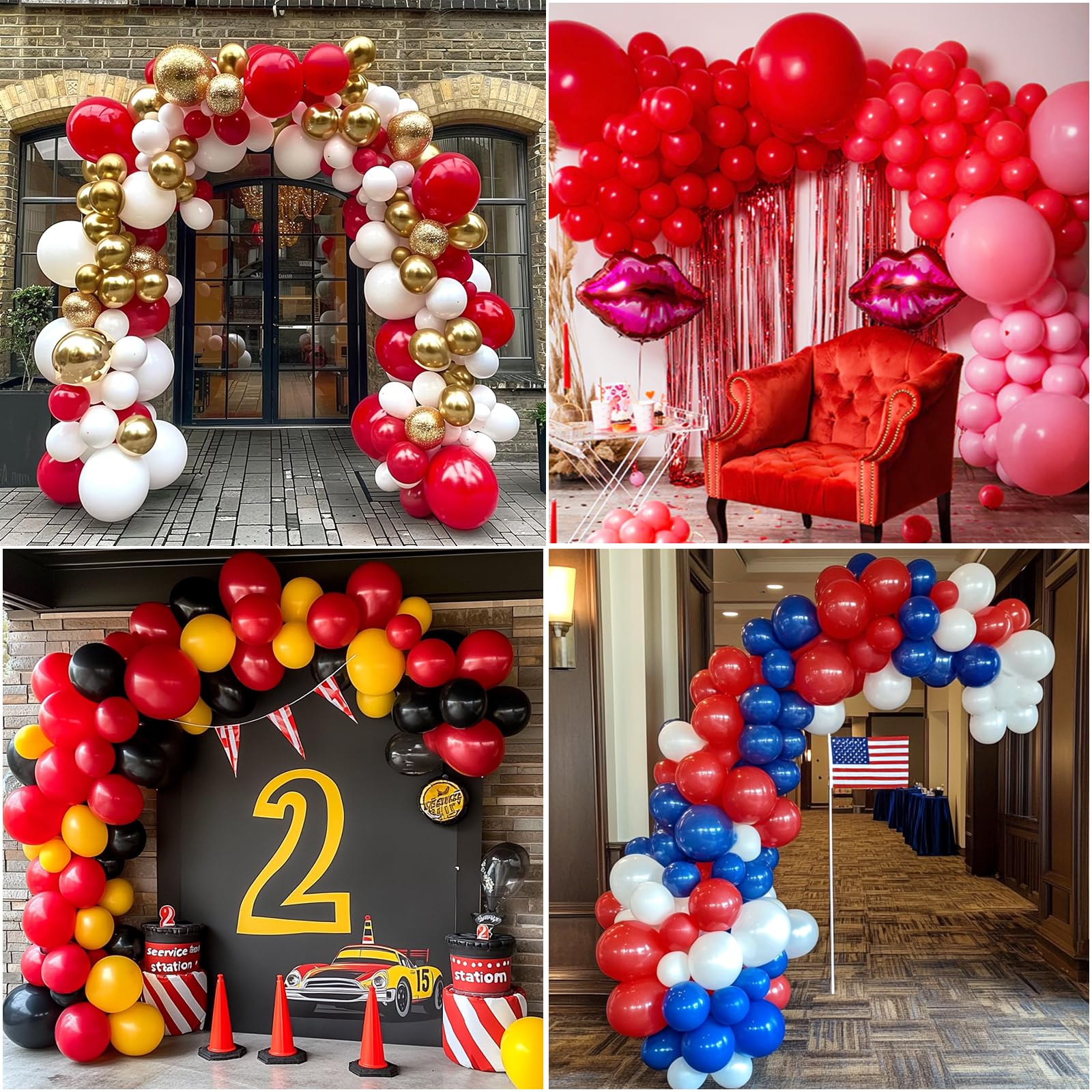 RUBFAC 129pcs Red Balloons Kit - Premium Latex Balloons for Garland Arches, Weddings & Parties
