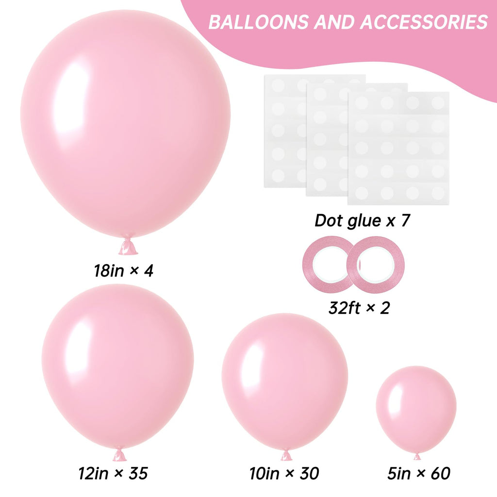 RUBFAC 129pcs Pastel Pink Balloons Set — 18in/12in/10in/5in for Garlands & Arches