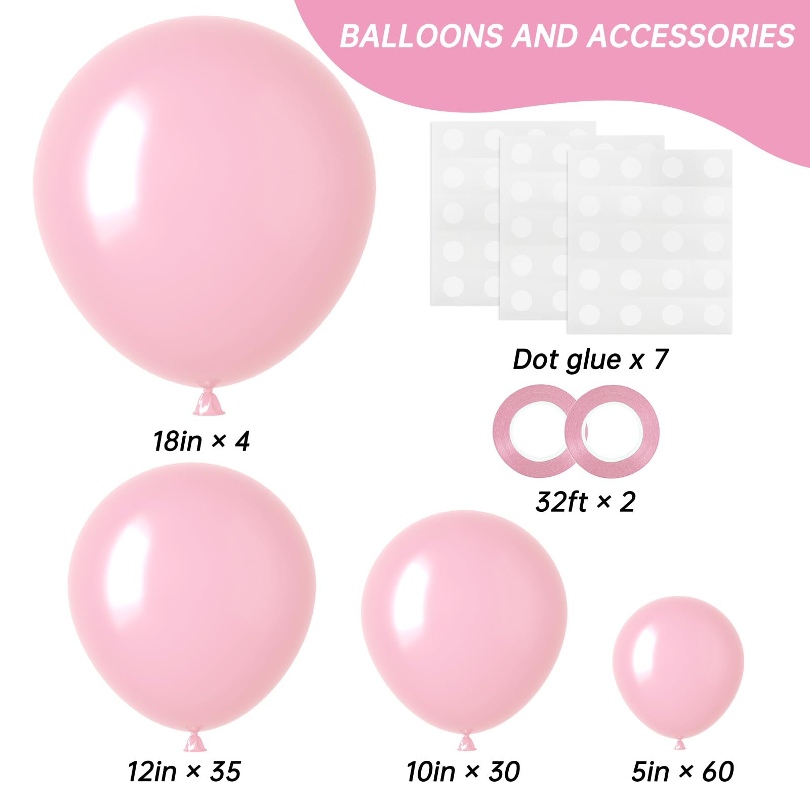 RUBFAC 129pcs Pastel Pink Balloons Set — 18in/12in/10in/5in for Garlands & Arches